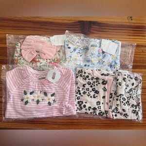 Lot Of 4 NWT Mud Pie Baby Girl Sleepers & Gowns Size 0-3 Months Pink Florals